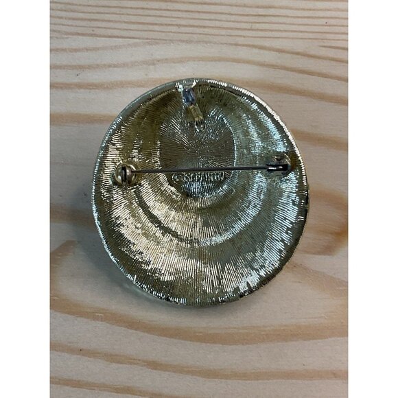 Vintage Sarah Coventry Gold-Tone Brooch With Green Stone Cabochon Accent - Picture 4 of 6